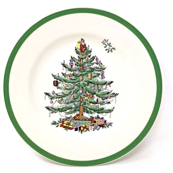 Spode CHRISTMAS TREE Salad Plate 7 3/4" Green Trim Made in England, Single - Picture 1 of 7
